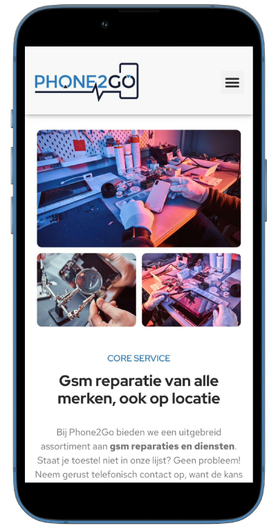 Website Phone2Go Turnhout mobiele weergave